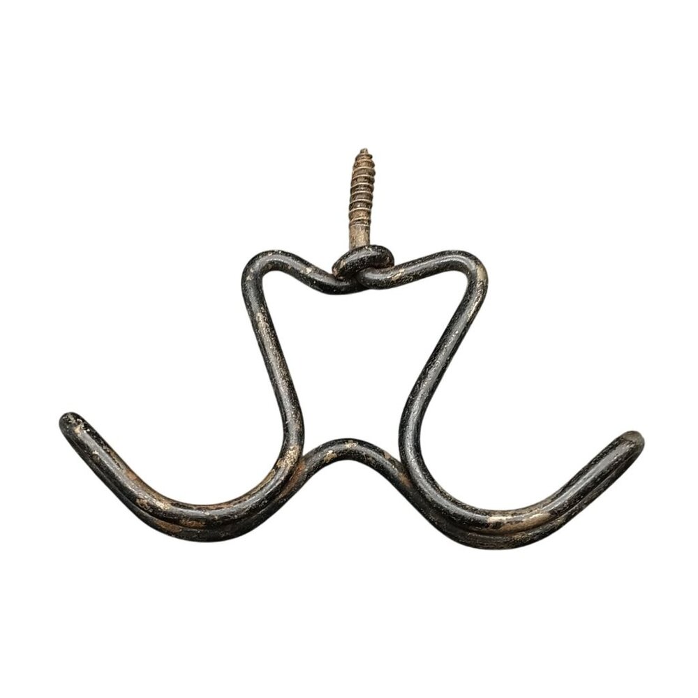 Vintage Black Metal Double Hook Wall Mount Hanger With Screw